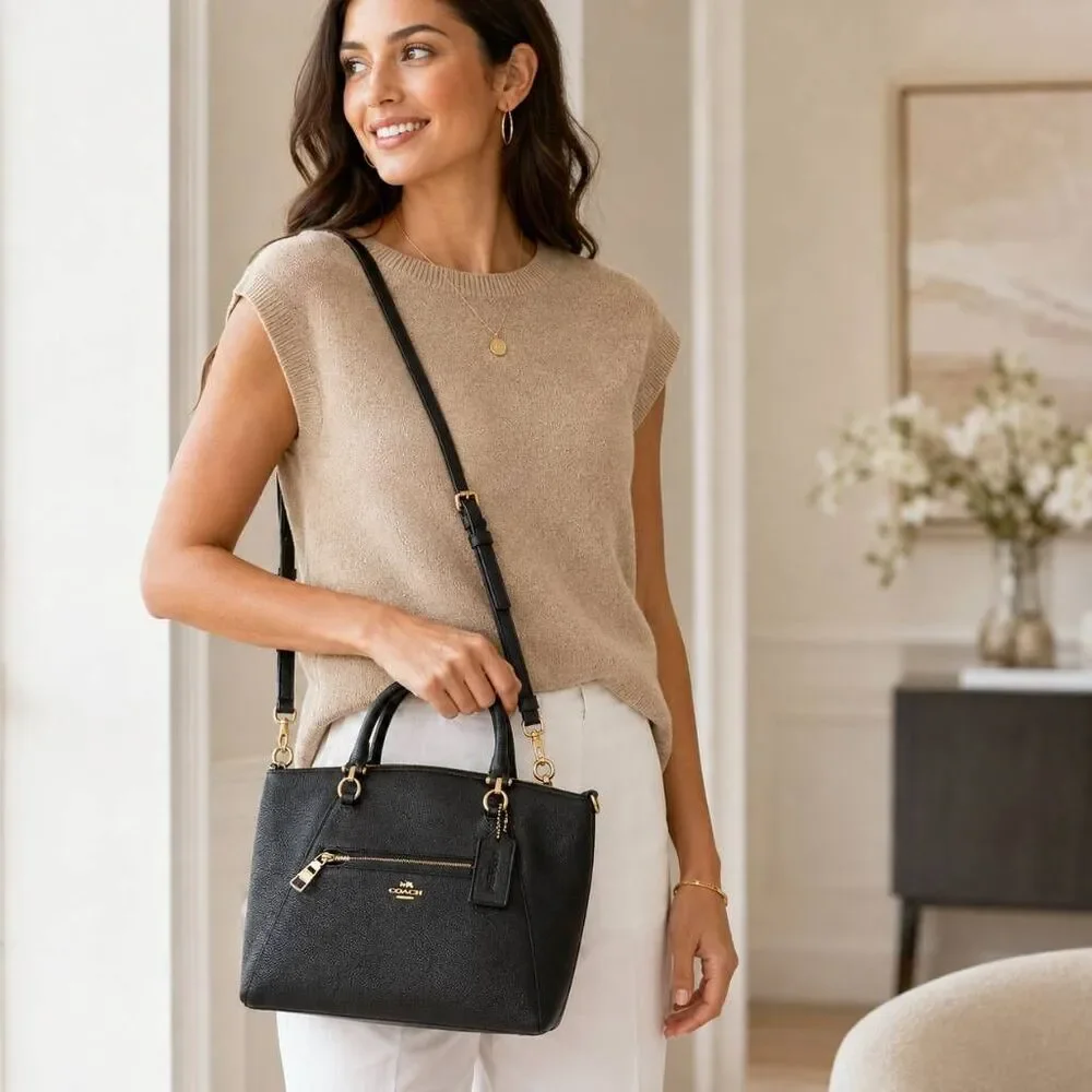 Coach Black Pebbled Leather Kelsey Satchel or Crossbody Purse